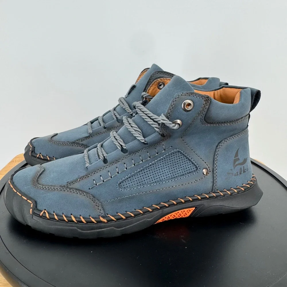 Salkin USA 2.0 Mens Slate Blue Leather Handcrafted Barefoot Hiking Boots Size 10